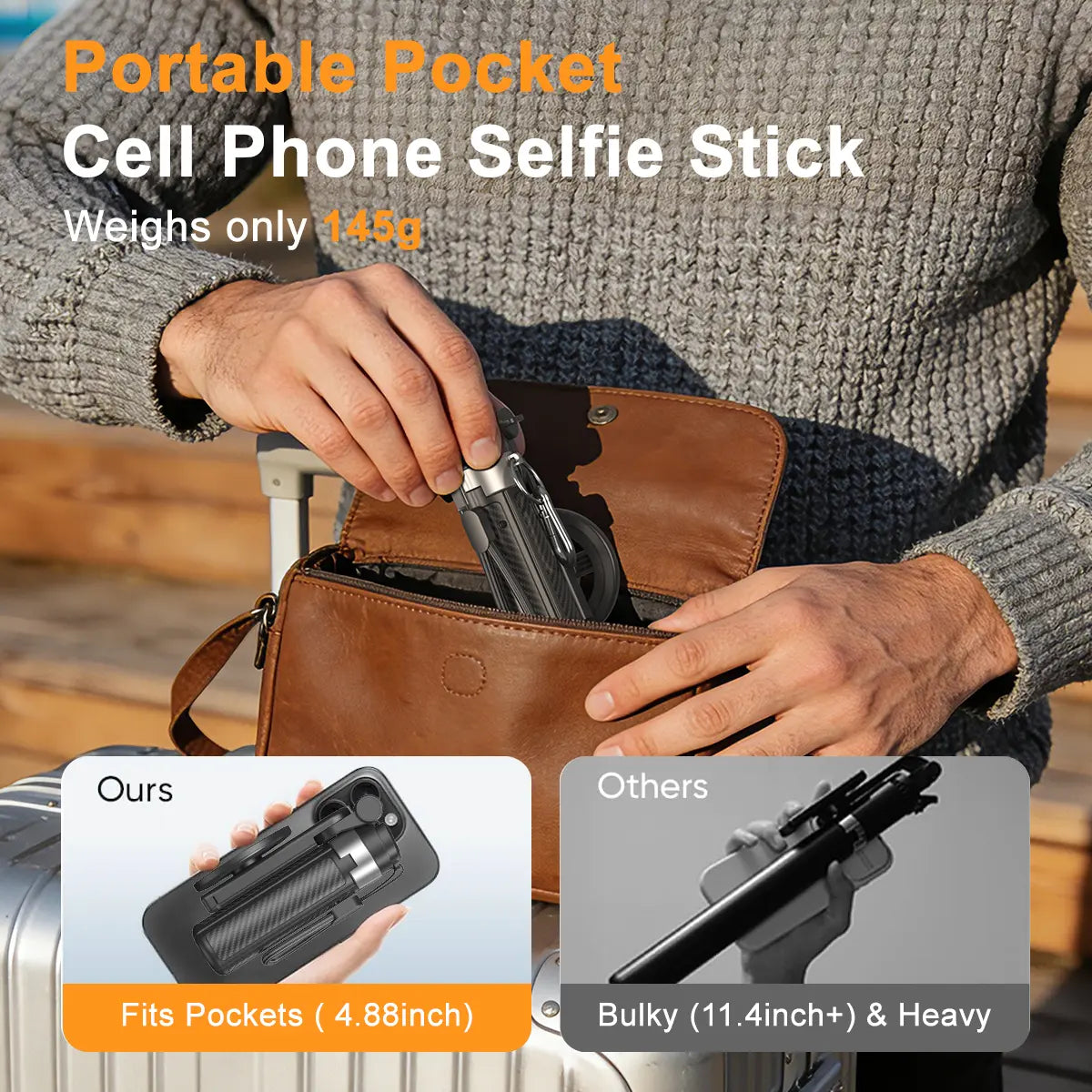 Palo selfie magnético 4 en 1 mejorado para 2026 con control remoto para teléfono móvil y rotación de 360°. Se transforma en mini trípode, empuñadura de cámara, estabilizador de mano o soporte para teléfono. Se extiende hasta 25 pulgadas.