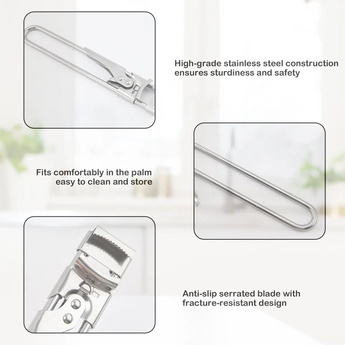 Abrelatas para manos débiles, abrelatas ajustable multifuncional, abridor de frascos y botellas de acero inoxidable para personas mayores con artritis, herramienta manual de agarre para cocina