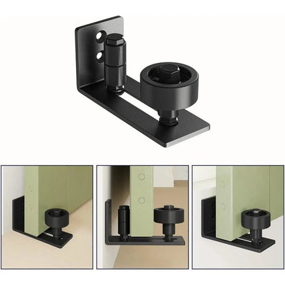 Guía de piso para puerta granero, 8 opciones de montaje, sistema de montaje en pared, rodillo de sujeción ajustable, diseño de base plana a ras