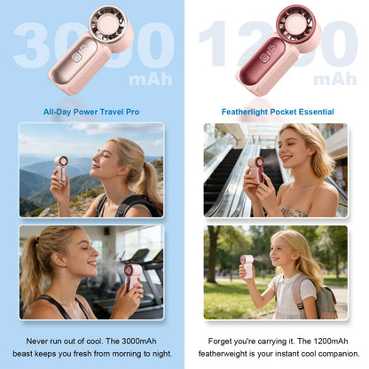 Miniventilador de mano con pantalla LED: ventilador de bolsillo turbo de 6 velocidades para mujer. Recargable por USB, enfriamiento de alta velocidad para viajes y maquillaje. Regalo perfecto. Refrigeración portátil.