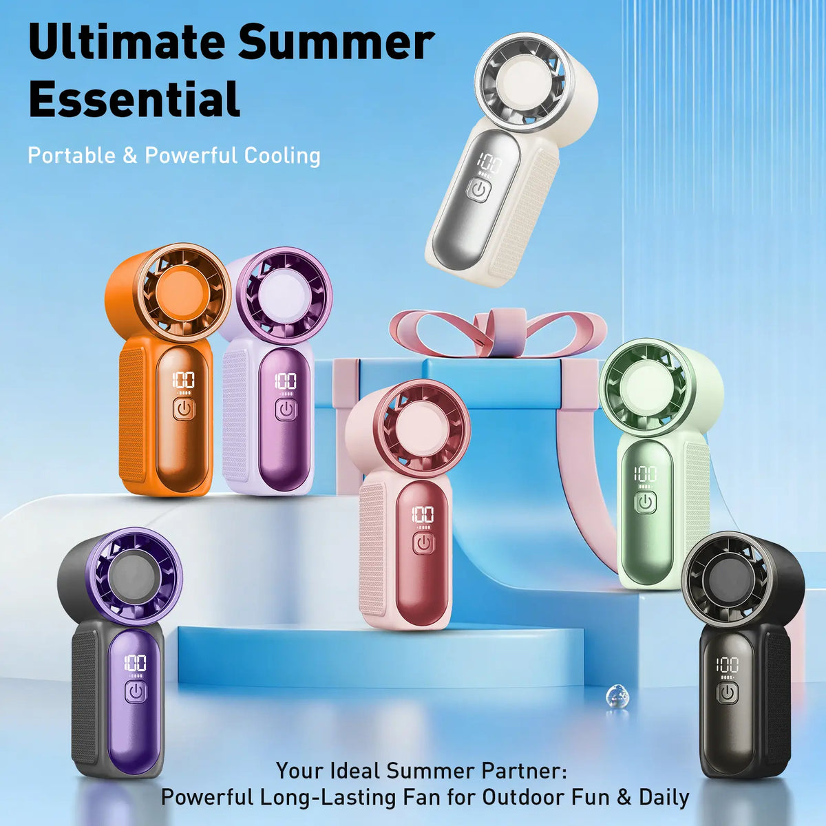 Miniventilador de mano con pantalla LED: ventilador de bolsillo turbo de 6 velocidades para mujer. Recargable por USB, enfriamiento de alta velocidad para viajes y maquillaje. Regalo perfecto. Refrigeración portátil.