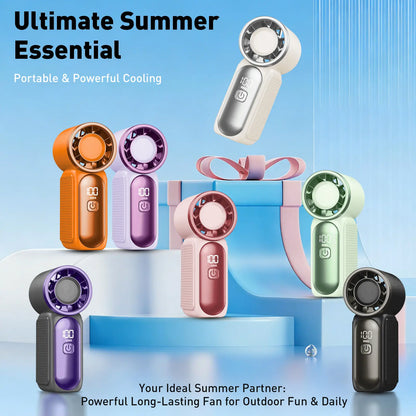 Miniventilador de mano con pantalla LED: ventilador de bolsillo turbo de 6 velocidades para mujer. Recargable por USB, enfriamiento de alta velocidad para viajes y maquillaje. Regalo perfecto. Refrigeración portátil.