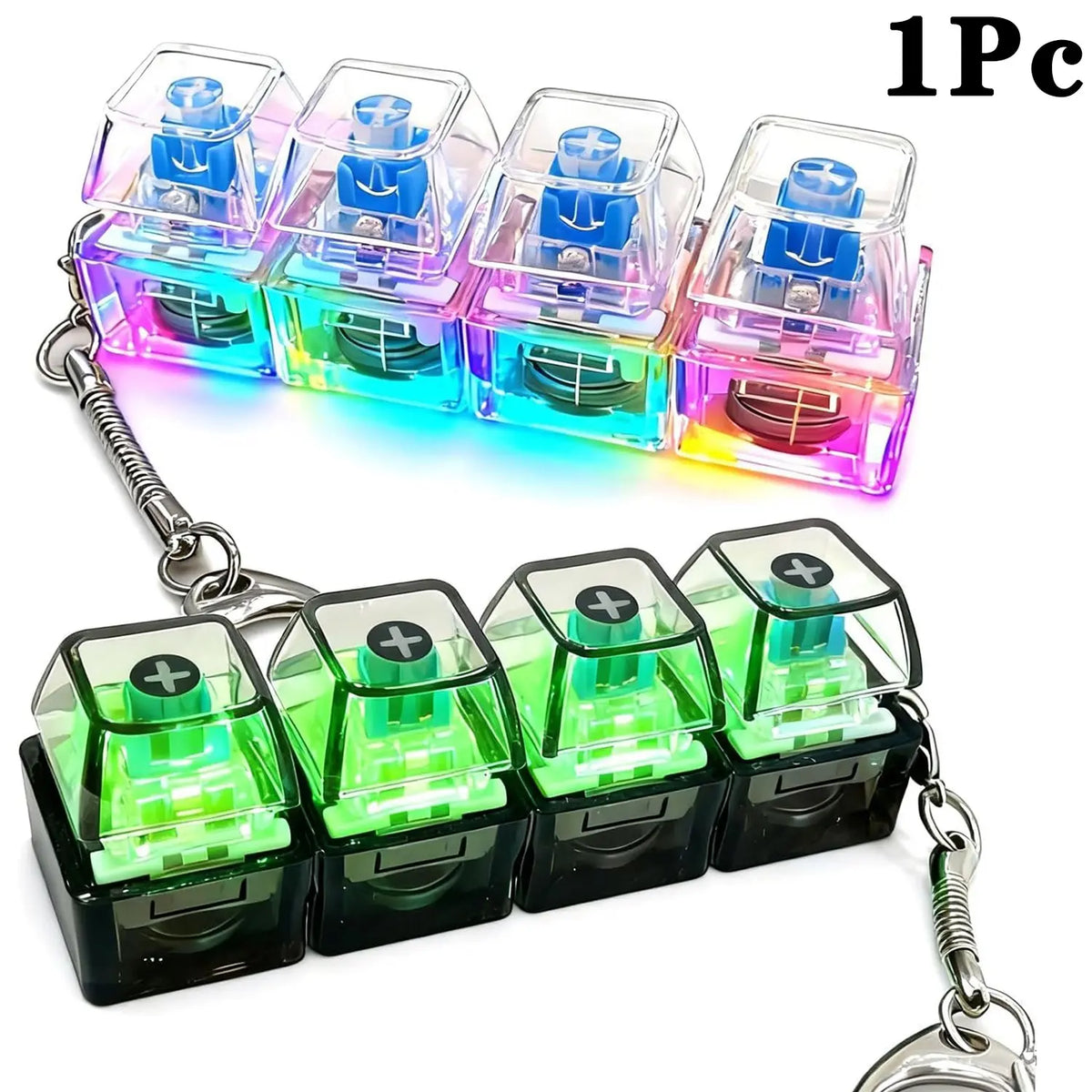 Llavero antiestrés con teclado luminoso, botón de descompresión 4 en 1, regalo antiestrés, color transparente, 1 unidad
