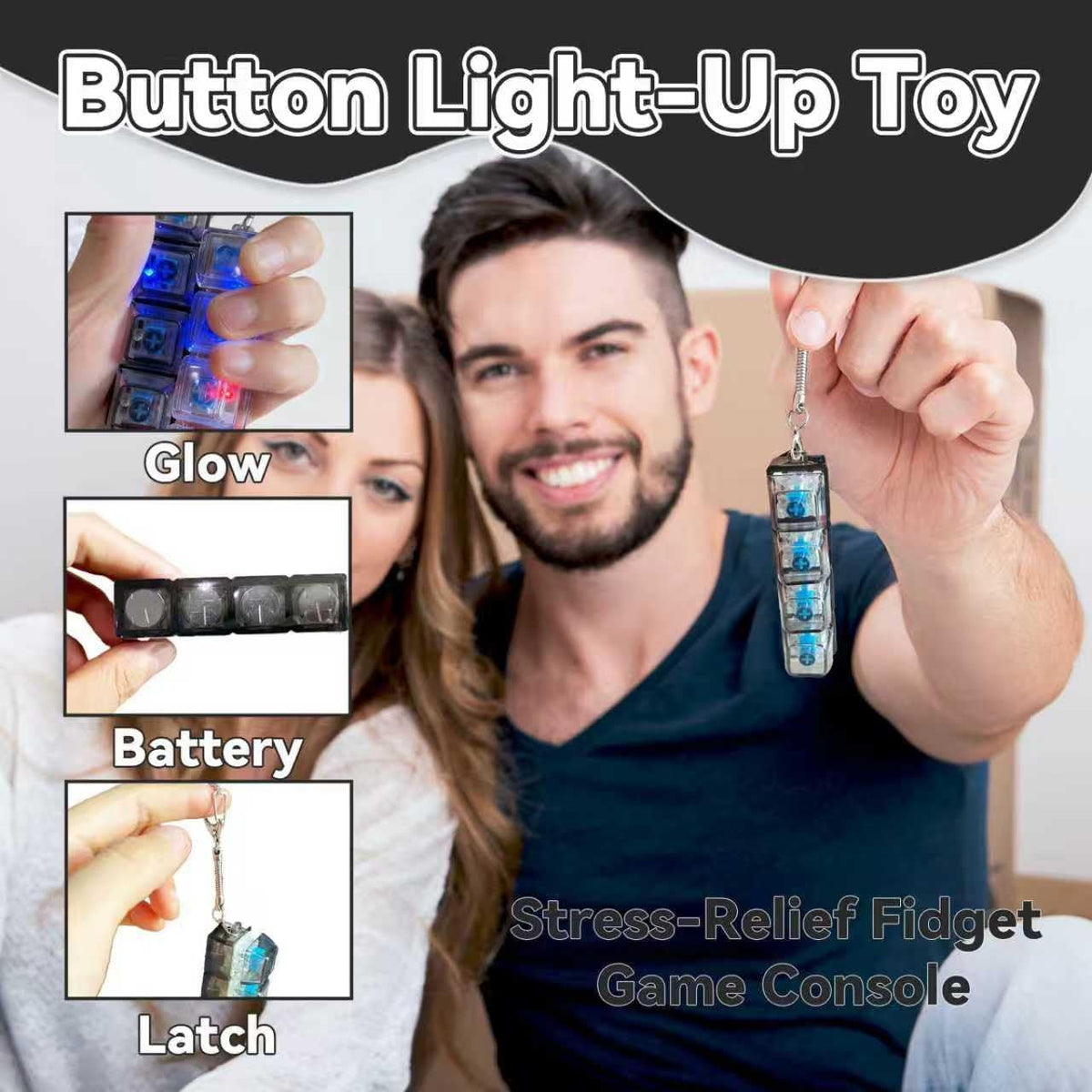 Llavero antiestrés con teclado luminoso, botón de descompresión 4 en 1, regalo antiestrés, color transparente, 1 unidad