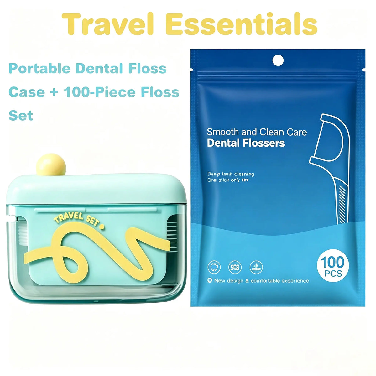 Estuche de almacenamiento tamaño viaje: cuenta con un dispensador automático emergente, portátil y rellenable, perfecto para el cuidado bucal en casa, en restaurantes y durante los viajes.