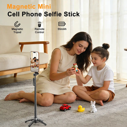 Palo selfie magnético 4 en 1 mejorado para 2026 con control remoto para teléfono móvil y rotación de 360°. Se transforma en mini trípode, empuñadura de cámara, estabilizador de mano o soporte para teléfono. Se extiende hasta 25 pulgadas.
