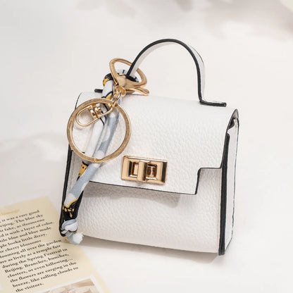 Llavero colgante de bolso cuadrado mini - Cuero de alta calidad con correa colorida, adorable accesorio de llavero para coche y adorno para bolso