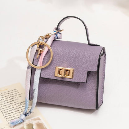 Llavero colgante de bolso cuadrado mini - Cuero de alta calidad con correa colorida, adorable accesorio de llavero para coche y adorno para bolso