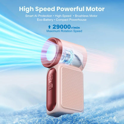 Miniventilador de mano con pantalla LED: ventilador de bolsillo turbo de 6 velocidades para mujer. Recargable por USB, enfriamiento de alta velocidad para viajes y maquillaje. Regalo perfecto. Refrigeración portátil.