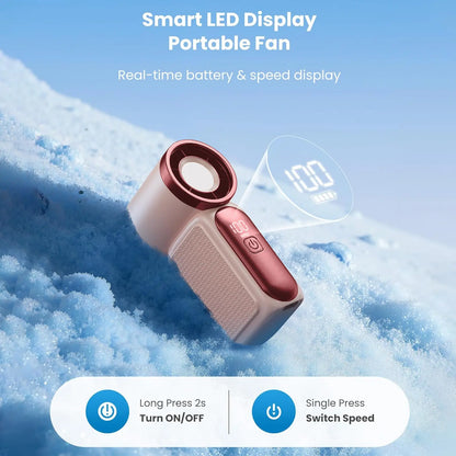 Miniventilador de mano con pantalla LED: ventilador de bolsillo turbo de 6 velocidades para mujer. Recargable por USB, enfriamiento de alta velocidad para viajes y maquillaje. Regalo perfecto. Refrigeración portátil.
