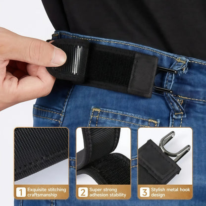 Cinturón elástico táctico con gancho metálico (unisex), diseño invisible sin hebilla | Ajuste lateral suave