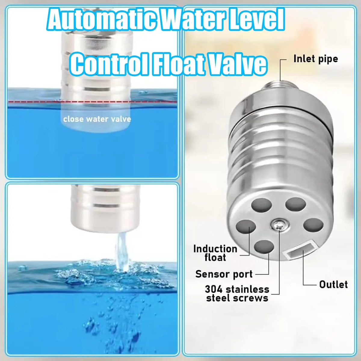 2 Válvulas de Control de Nivel de Agua, Válvula de Flotador de Acero Inoxidable 304, Válvula de Bola Flotante Mini con Cierre Automático, Entrada de Agua Superior/Lateral Segura para Tanque de Agua