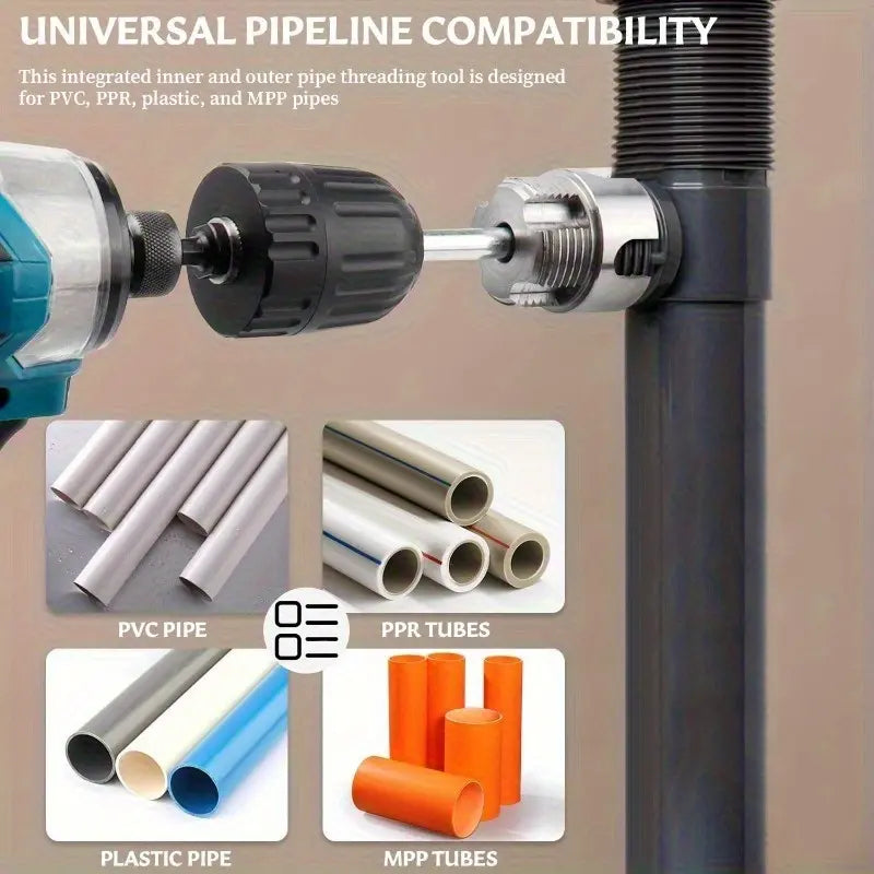 3-Piece Heavy-Duty Alloy Pipe Threading Tool Set - 1/2", 3/4", 1" Internal/External Threads, Electric Drill Compatible PVC/Plastic Pipe Threading Tool, Suitable for DIY and Professional Plumbing Installations (Compatible with PPR, MPP Pipes)