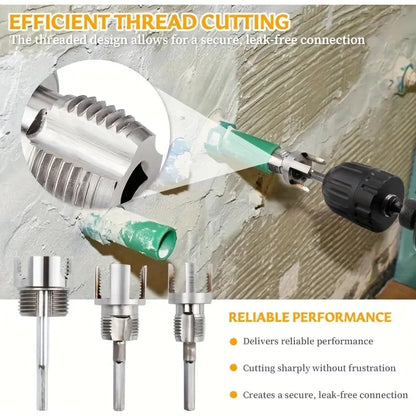 3-Piece Heavy-Duty Alloy Pipe Threading Tool Set - 1/2", 3/4", 1" Internal/External Threads, Electric Drill Compatible PVC/Plastic Pipe Threading Tool, Suitable for DIY and Professional Plumbing Installations (Compatible with PPR, MPP Pipes)