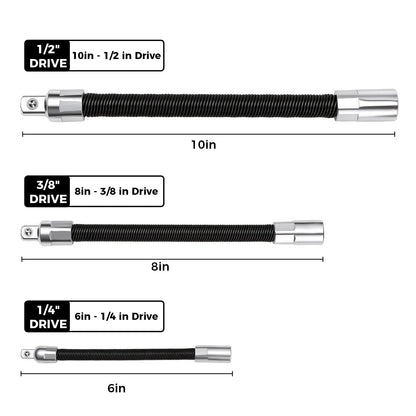 Juego de Barras de Extensión de Vaso Flexible de 3 Piezas de 1/2" 3/8" 1/4" con Eje de 10" 8" 6" - Bolas de Retención con Resorte para Evitar Deslizamientos, fathersdaygift fathersdaygift