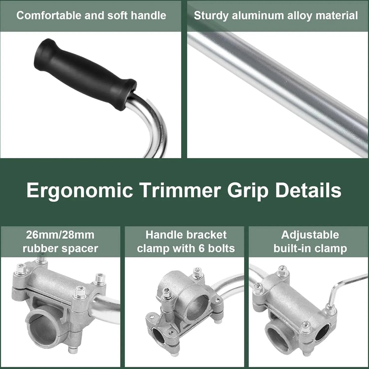 Mango para cortadora de césped, mango de aluminio para cortadora con soporte de clip, mango multifuncional para cortadora de jardín, accesorios para herramientas eléctricas, construcción de aluminio