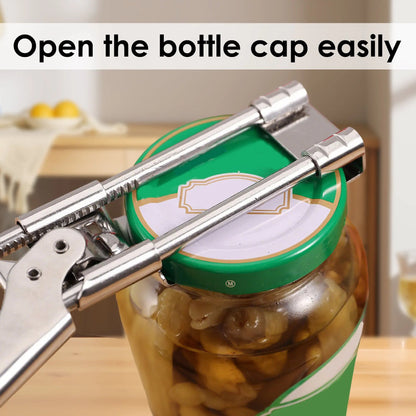 Abrelatas para manos débiles, abrelatas ajustable multifuncional, abridor de frascos y botellas de acero inoxidable para personas mayores con artritis, herramienta manual de agarre para cocina