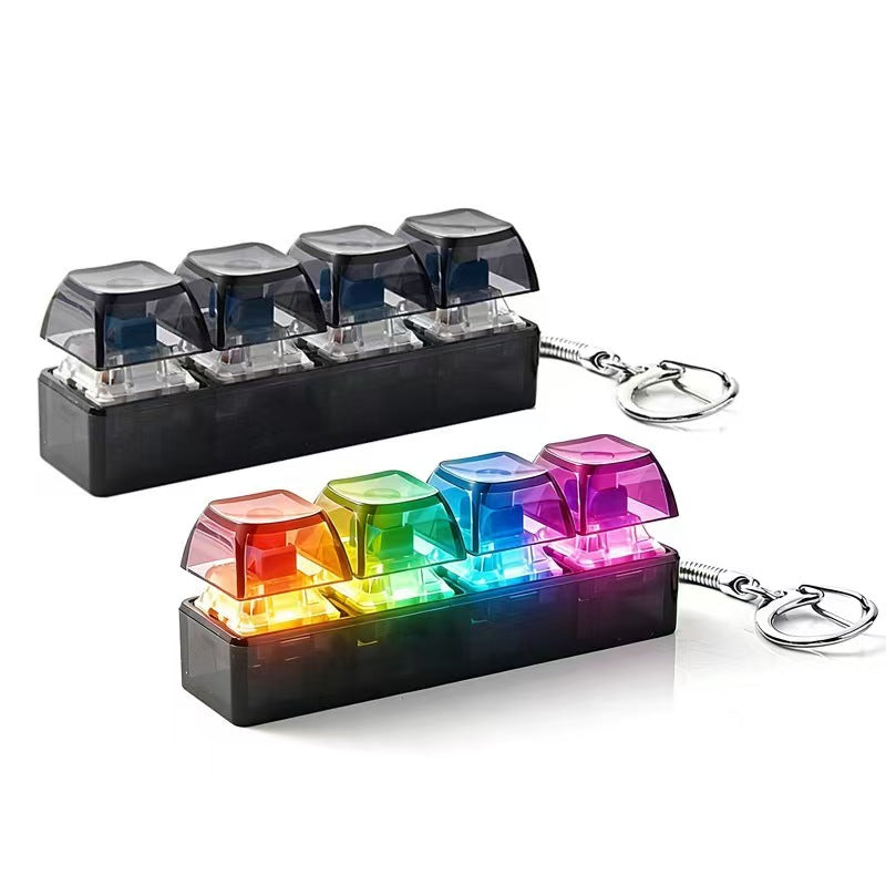 Llavero antiestrés con teclado luminoso, botón de descompresión 4 en 1, regalo antiestrés, color transparente, 1 unidad